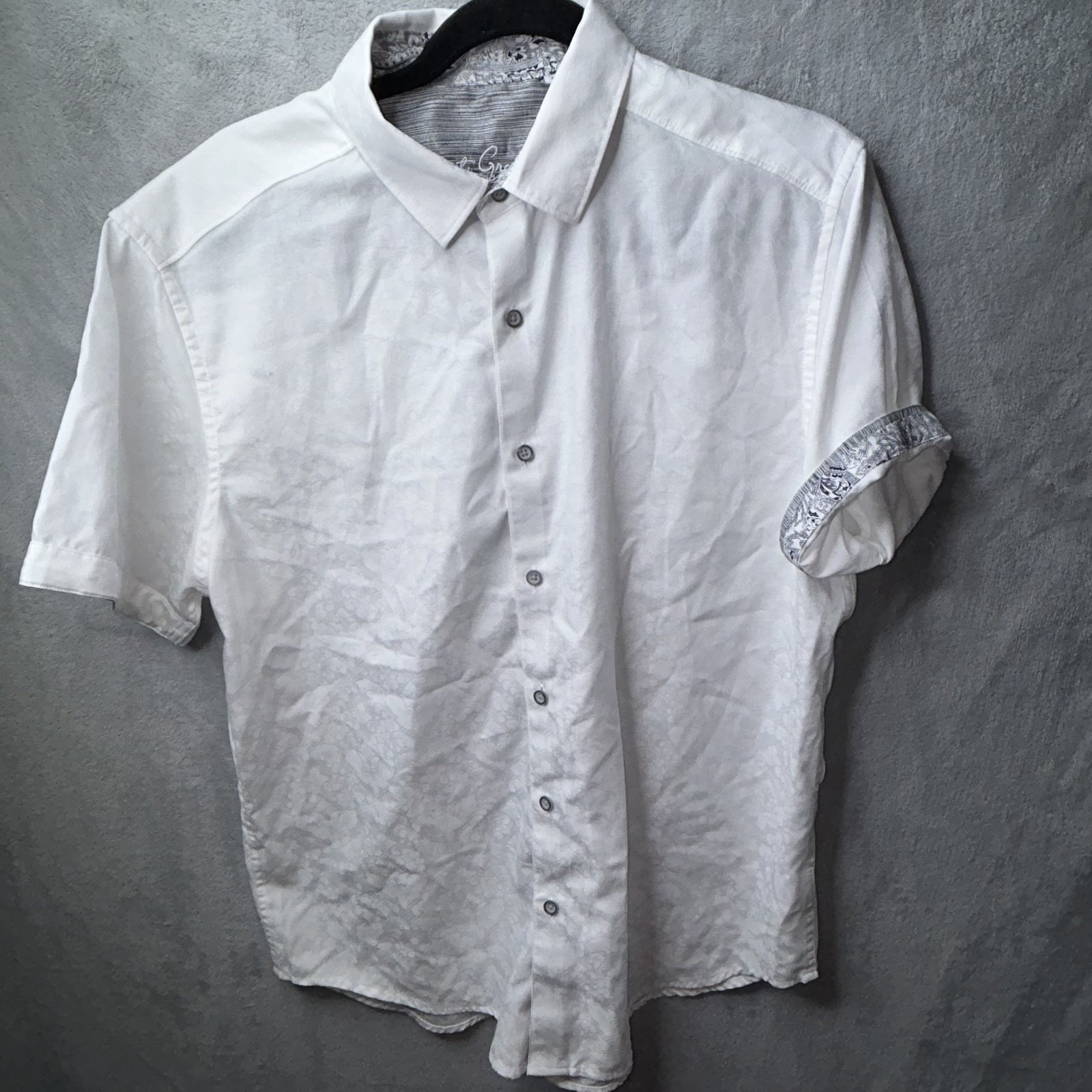 Robert Graham Solid Paisley Short Sleeve Seersucker Stretch Sport Shirt L